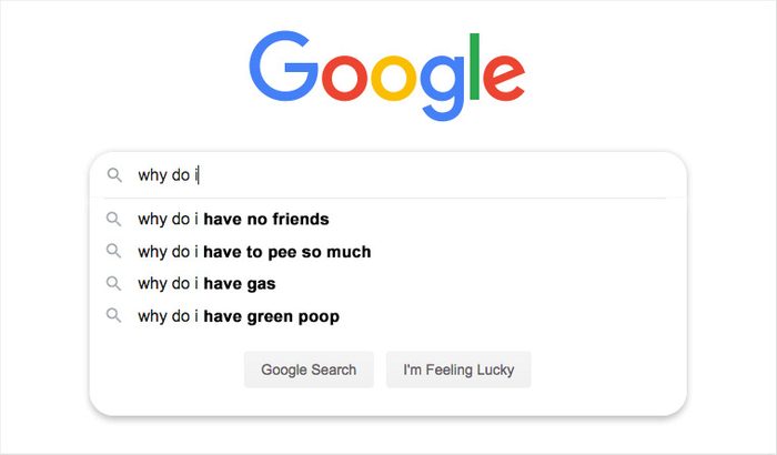 google search bar with auto fill suggestions
