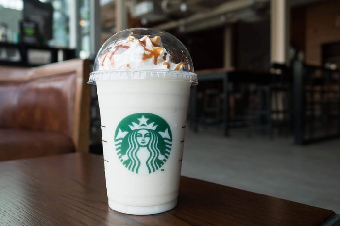 Bangkok, Thailand - Jan 29, 2017 : A cup of Starbuck Coffee Beverages. Chestnut white chocolate truffle frappuccino.