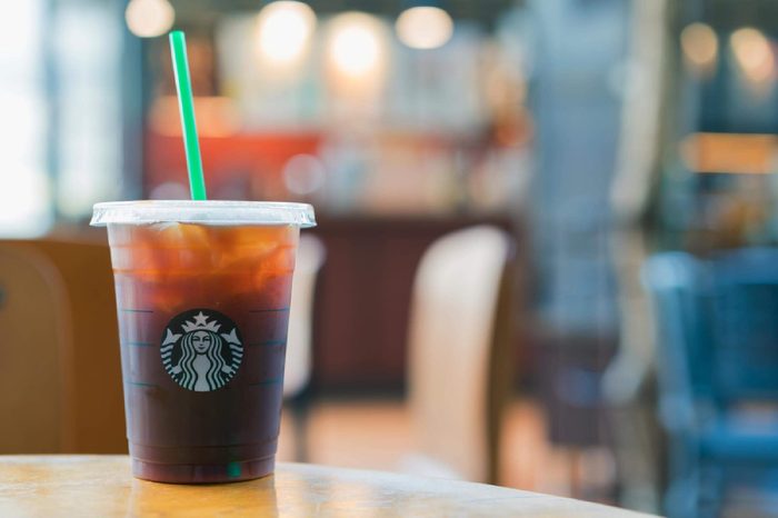 BANGKOK, THAILAND - MAY 21, 2017 Iced Espresso coffee at Starbucks shop. Starbucks is the world largest coffee house.