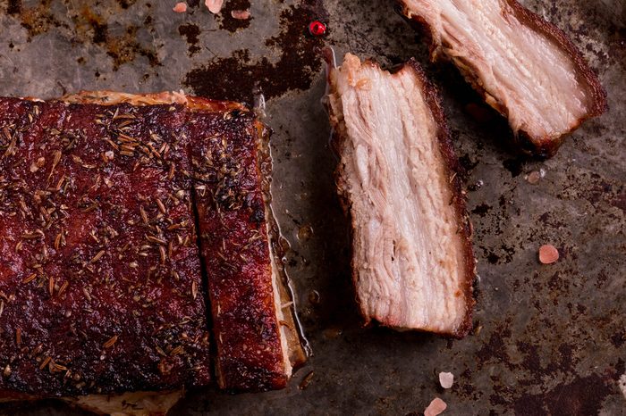 Crispy Roast Pork Belly. Slice Roast Pork Belly. 