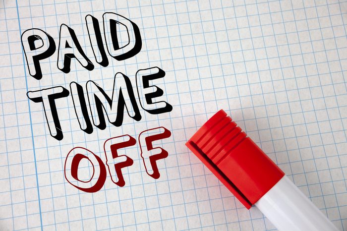 Handwriting text Paid Time Off. Concept meaning vacation with full payment take vacation Resting Healing written on Notebook Paper Marker next to it. Top view.