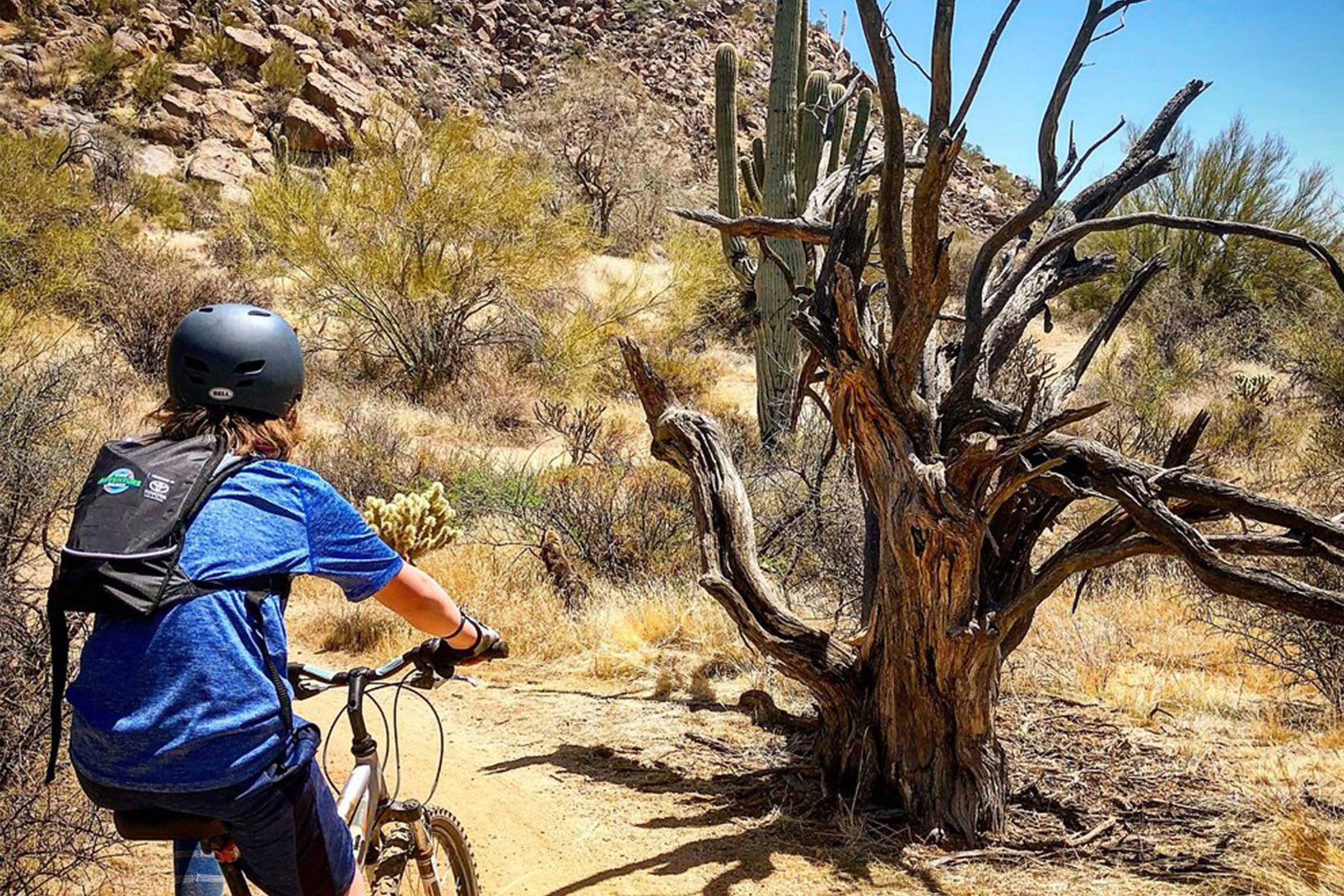 Kid on bike in desert