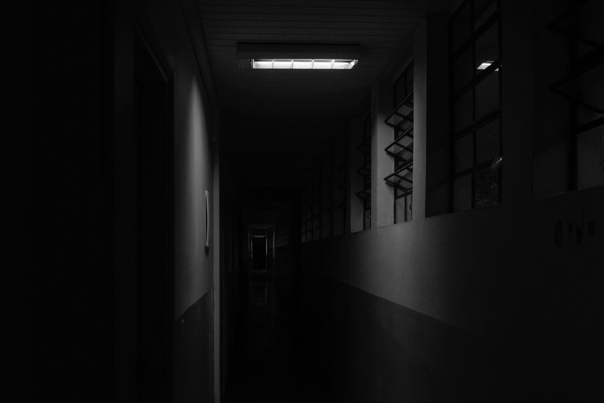 Dark Corridor With Amber Light Horror Night Scene