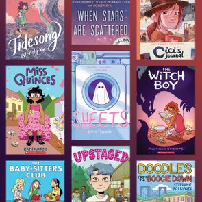 Nine colorful book covers displayed together, each featuring distinct illustrations and titles. The backgrounds are vibrant, enhancing the diverse themes of the books.