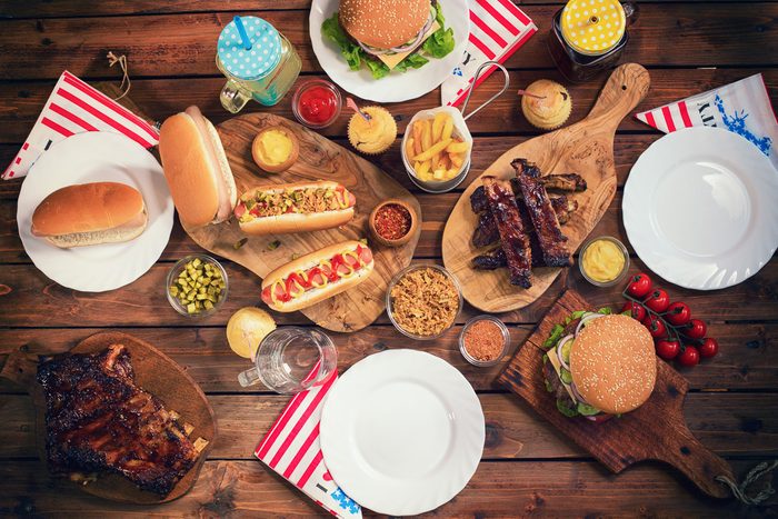 different foods on picnic table